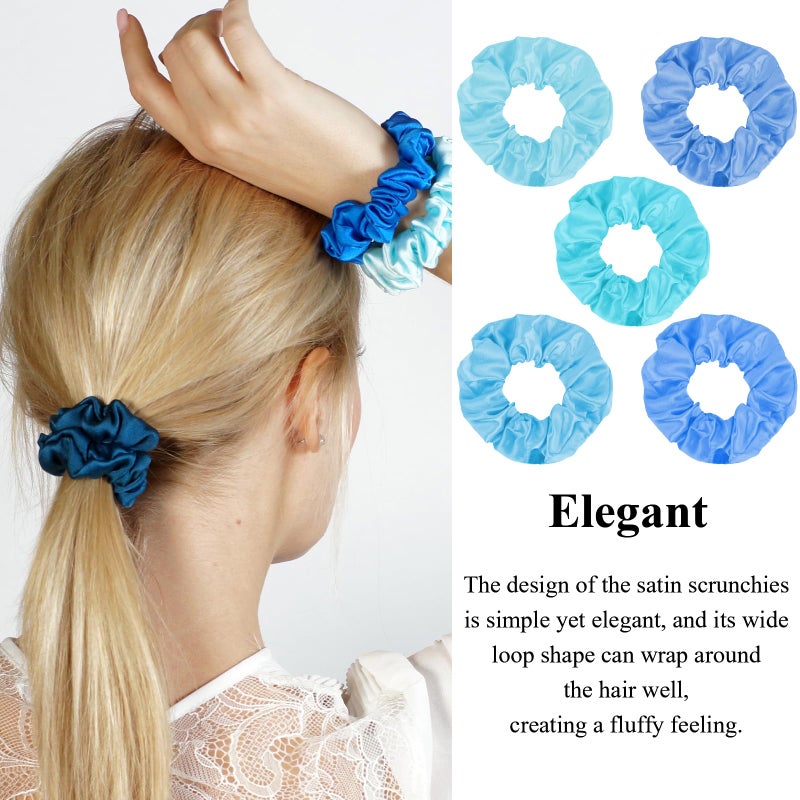 KICOSY 20PCS Blue Scrunchies Bulk Navy Blue Hair Ties for Women Silk Satin Scrunchies for Girls Sky Blue Hair Accessories Large Ponytail Holder No Damage - Image 3